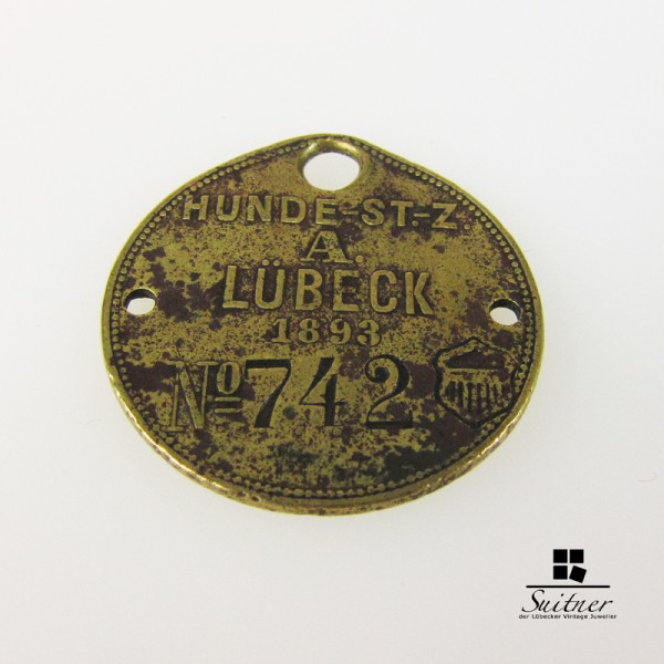 Antike Hundesteuer Marke Hansestadt Lübeck 1893 selten Dog Tax