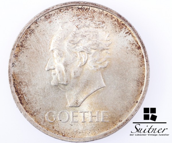 5 Mark Reichsmark Goethe 1932 Prägestätte A SS - VZ schöne Patina SELTEN