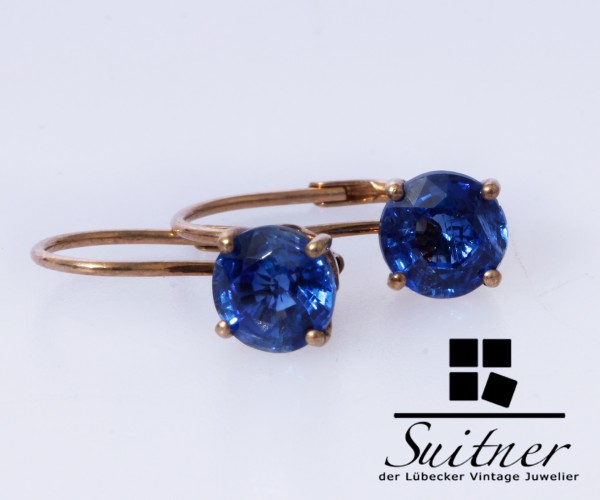 feine klassische Ohrhänger as Gold mit Saphir - blauen Steinbesatz