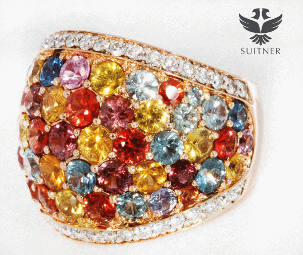 wertvoller Multicolor 8,64ct. Brillant, Saphir Ring Gr. 53 NP 15.000,- Unikat