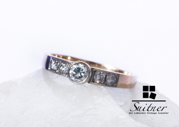 moderner Brillant Ring 585 Gold mit 5 Brillanten Verlobung Gr. 57