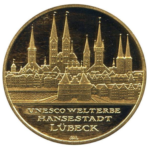 100 Euro Gold Hansestadt Lübeck 2007 Prägestätte A im Etui mit Zertifikat