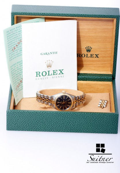 Rolex Datejust Stahl Gold Box Papiere Ersatzglieder 6917 Jubilee Lady 1978 LC100