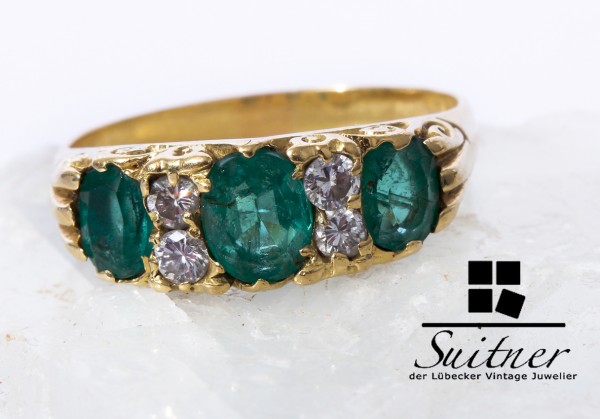 prächtiger 1,95ct. Smaragd Brillant Ring 750 Gold Gr. 57 Jugendstil Handarbeit