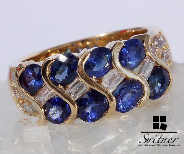 wertvoller Saphir Ring Brillanten 750 Gold Gr 53 Kornblumen Blau