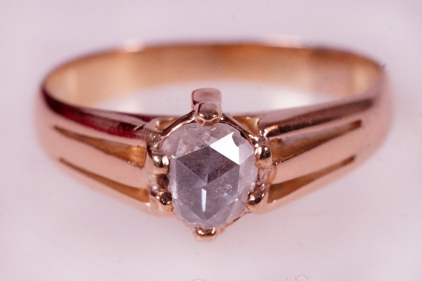 Antiker 0,65ct. Solitär Ring Altschliff Diamant 585 Gold Amsterdamer Rose Gr. 53