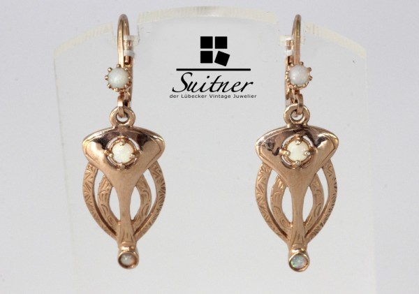 Ohrhänger Silber rosévergoldet Jugendstil Art Nouveau mit Opal