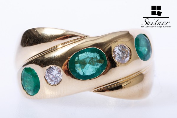 Smaragd Brillant Ring 750 Gelbgold Gr. 60