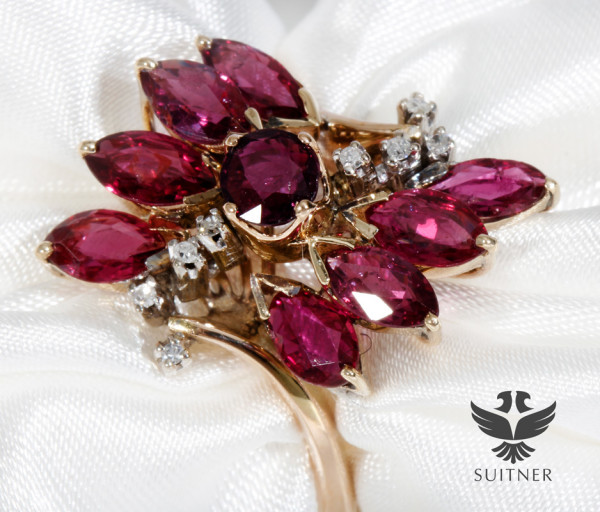 wertvoller 2,75ct. Cocktail Ring Rubin Diamant 585 Gold Gr. 55 Pigeons Ruby Red