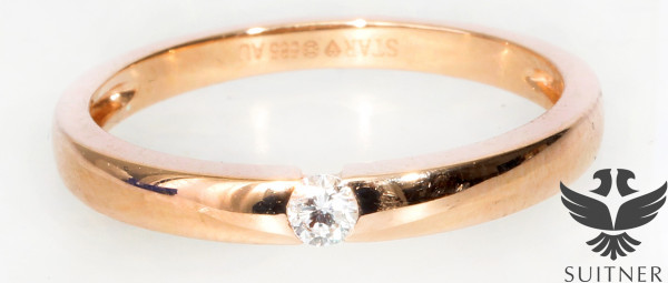 moderner Bandring 585 Roségold Solitär Brillant / Diamant Gold RG 56