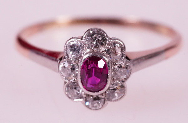 antiker 0,73ct. Jugendstil Ring aus 585 Gold mit Rubin Diamanten RG 58