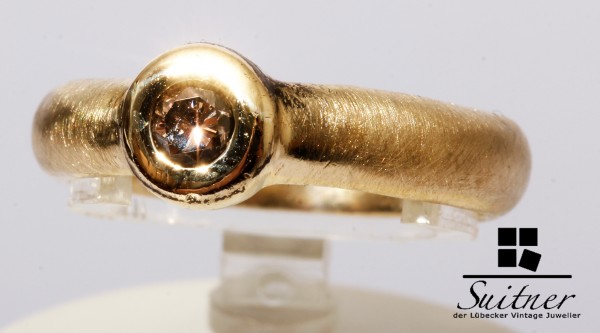 Unikat Solitär Ring mit Fancy Brown Brillant 585 Gold mattiert Gr. 53,5