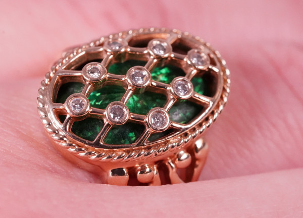 Vintage grüner Emaille Ring aus 585 Gold mit Diamanten Smaragd Emerald Green Gr. 52