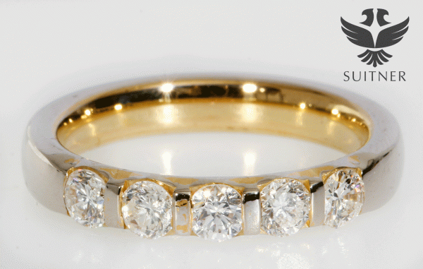 moderner Brillant Memorie Ring 585 Weißgold und Gelbgold Gr. 54