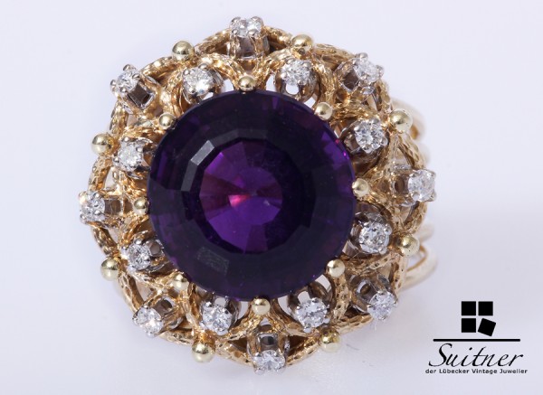 prachtvoller Amethyst Ring Brillanten zus. ca. 0,16 ct. 585 Gold opulent Gr. 57 XL
