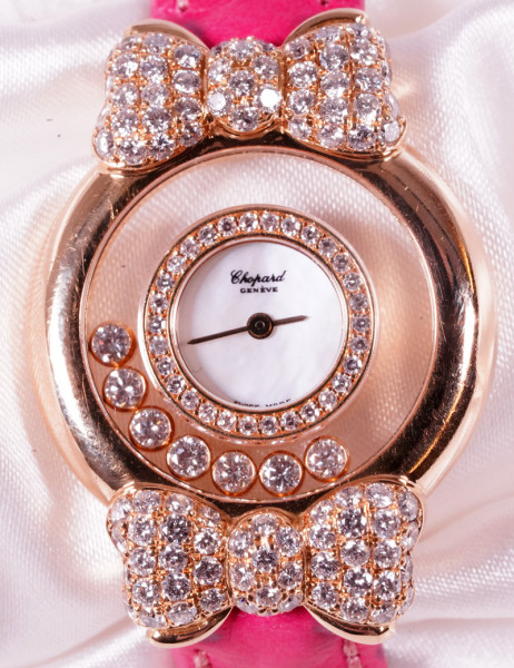 Chopard Unikat Uhr Happy Diamonds 750 Gold Ref. 4117 Schleife Factory Iced out MOP