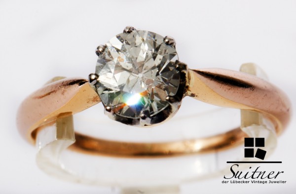 antiker 0,90ct Altschliff Diamant Solitär Ring 585 Roségold Gr. 55 Gold Klassiker