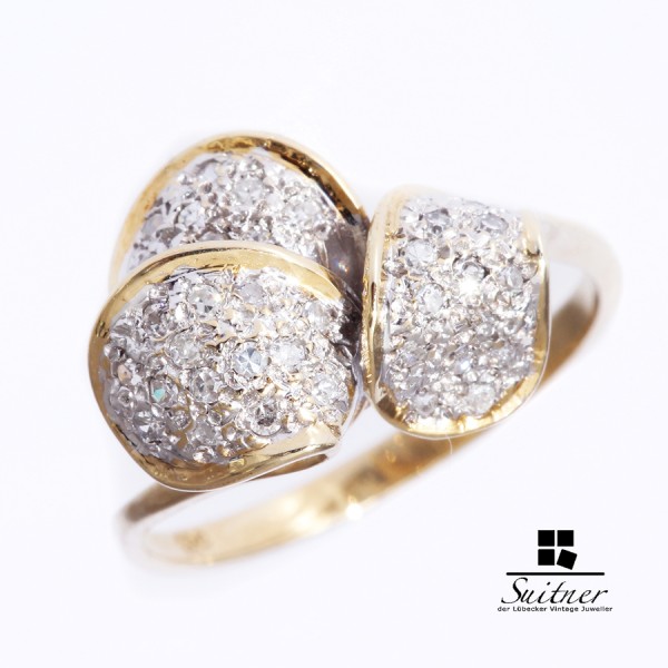 Blüten Ring mit Diamanten aus Gold 585 Gr. 53