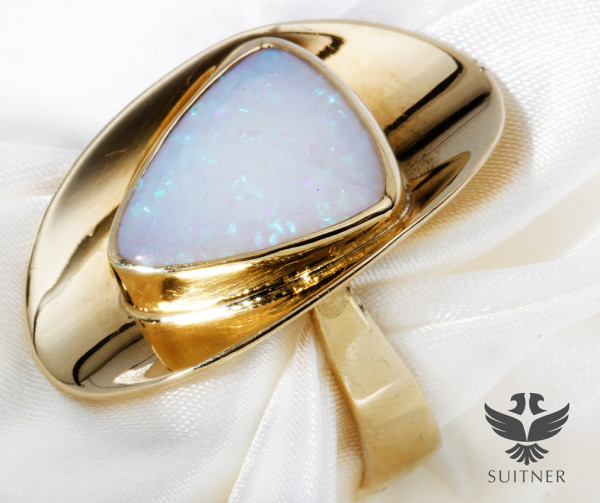 Unikat Designer 5,10ct. Opal Ring aus 585 Gold Gr. 55 Vollstein mit toller Farbe