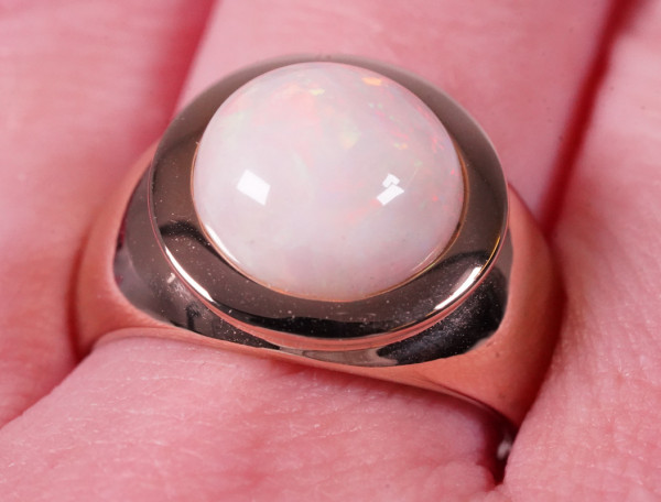 großer 12mm Opal Cabochon Ring aus 585 Gold Gr. 60 Button Sugarloaf