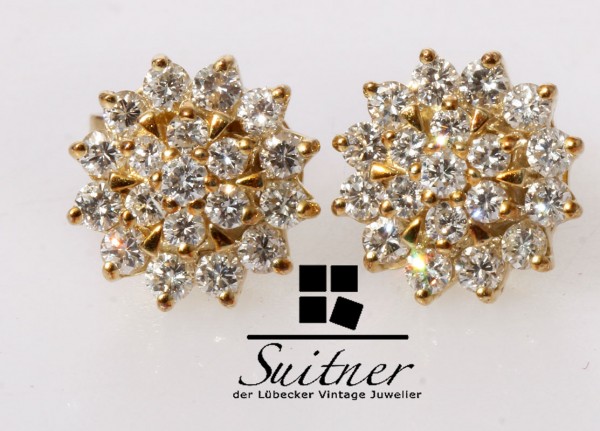 prächtige Brillant Ohrstecker aus 585 Gold Cluster Schneeflocke