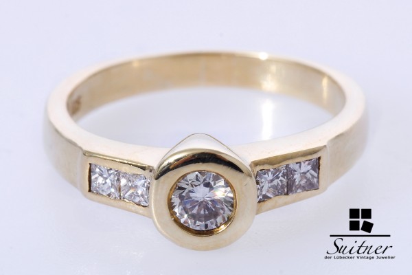 moderner Ring mit Brillant 0,60ct Diamanten 585 Gold Gr 52 VS Princess