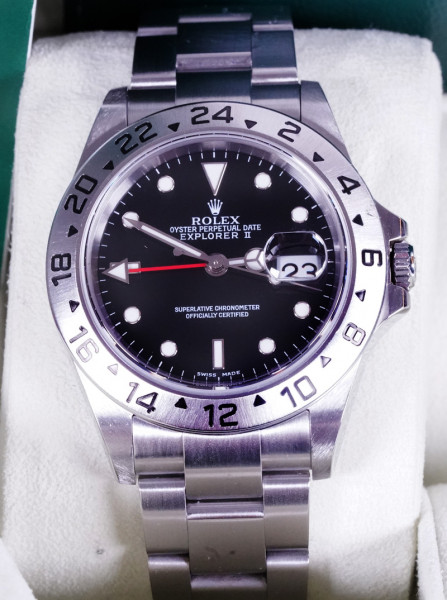 Rolex Explorer II 16570 FullSet F-Serie aus 2004 LC100 BD Black Dial