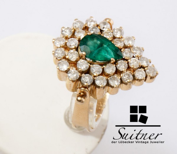 exclusiver 1,95ct. Smaragd Brillant Ring Beweglich 585 Gold Gr. 53