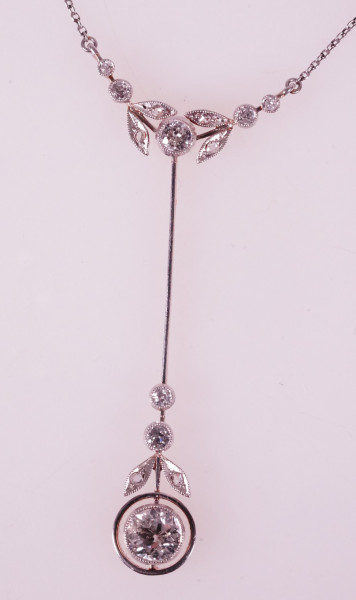 antikes 0,98ct Jugendstil Collier Platin Gold Diamanten Lavaliere