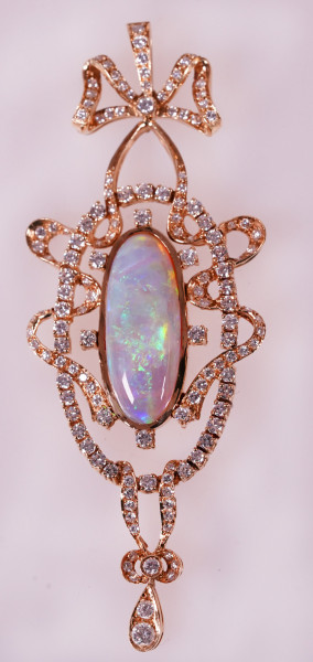 wertvolle 12,40ct. Opal Brillant Anhänger Schleife 750 Gold - Unikat