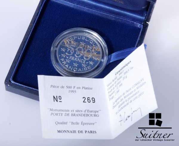 Monnaie Paris 999 Platin Münze 500 Francs 1993 mit Box 70 Ecus