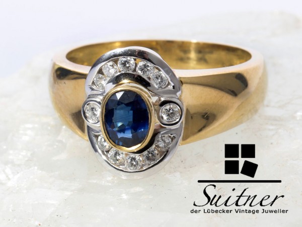 wunderschöner 1,02ct Saphir Brillant Ring 750 Gold Gr. 57 Kornblumen Blau