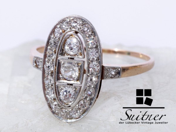 wunderschöner Art Deco Ring mit Diamanten 585 Gold Gr. 58 Oval Design