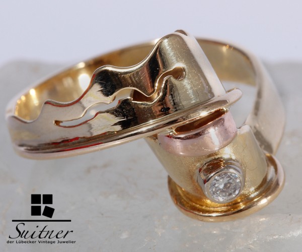 moderner Design Brillant Ring 585 Gold Gr. 55 Rotgold Welle