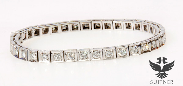 Art Deco 4,60ct. Tennisarmband aus 750 Weißgold mit 35 Brillanten Handarbeit