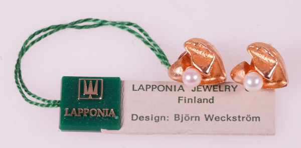 seltene Lapponia Ohrstecker Tundra Flower 585 Gold Perle Weckström Hangtag