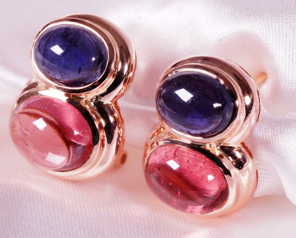 große 10,0ct. Saphir und Turmalin Ohrstecker Blau Pink 750 Roségold - selten