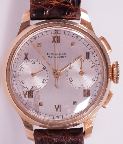 Longines 13ZN Chronograph Retailer Stahel Zürich Dial 585 Gold Flyback