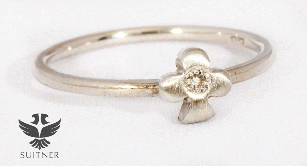 Unikat Kleeblatt Ring mit Brillant 585 Weißgold Gr. 53 - Glück und Erfolg