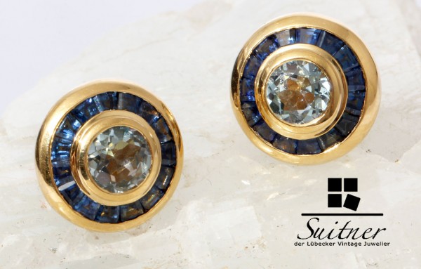 wertvolle Buchwald 2,68ct. Blautopas Saphir Ohrstecker 750 Gold Luxus