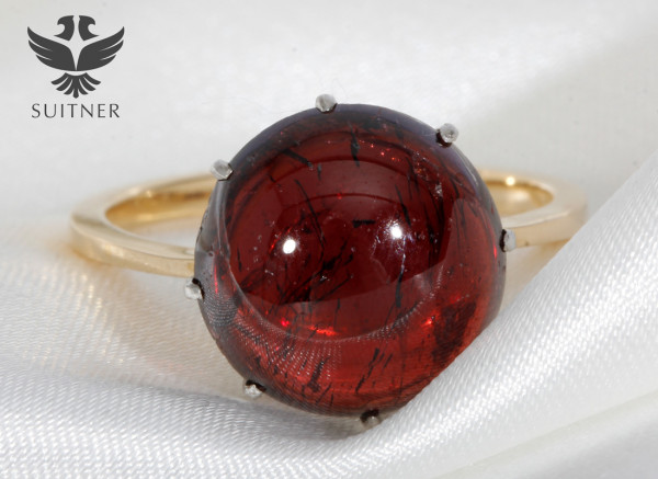 Großer Cabochon Almandin Granat Ring 750 Gold Gr. 55 big red Stone