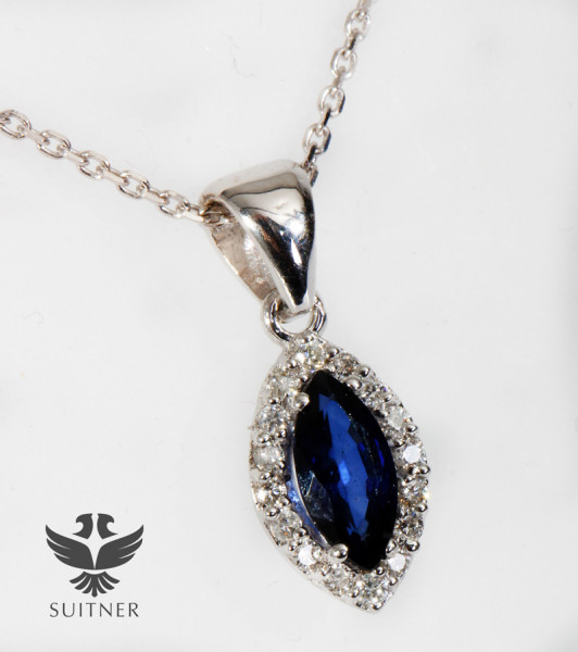 feines 0,47ct. Saphir und Brillant Collier aus 750 Weißgold - Kornblumen Blau