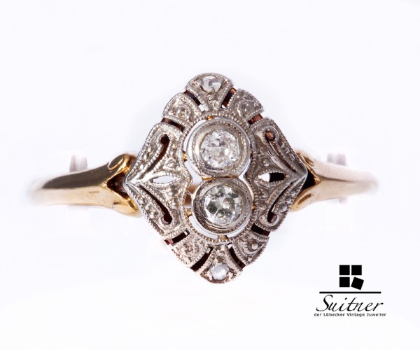 Art Deco Ring aus Gold Diamanten 585 Gr. 57