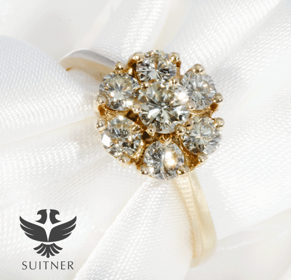 klassischer Brillant Ring Schneeflocke 585 Gold 0,84ct Diamant Gr. 52,5 Yellow Fancy