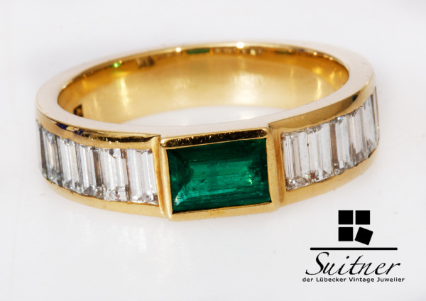 Bandring mit Smaragd und lupenreinen Diamanten Brillant Ring 750 Gold if TW
