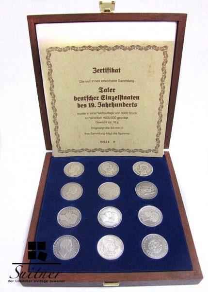Taler deutscher Einzelstaaten des 19 Jhrdts in Schatulle mit Zertifikat 1000 Silber limitiert